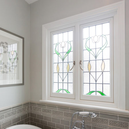 timber casement windows with leaded window pattern