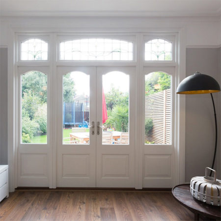 timber french doors with fan lights