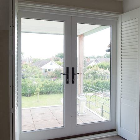 timber french doors with shutters