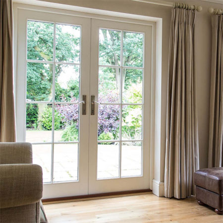 traditional timber french doors white with astragal bars