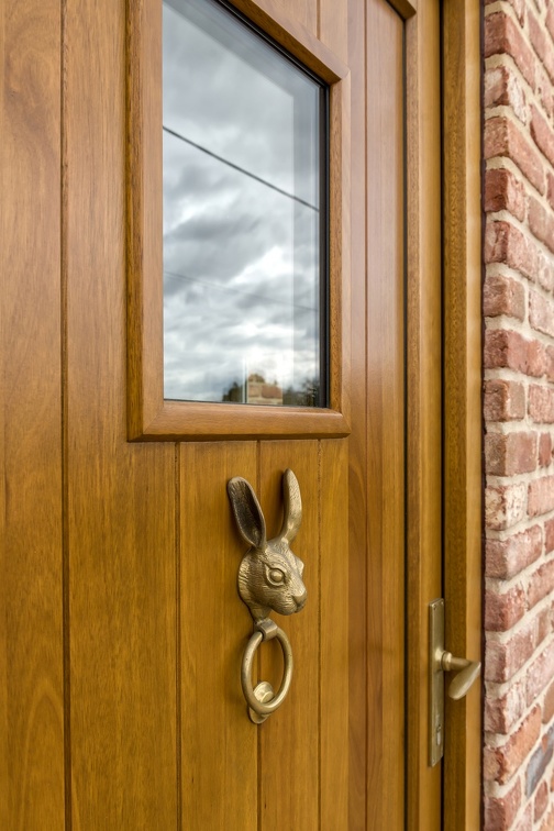 Hardwood stained entrance door cottage style with hare knocker