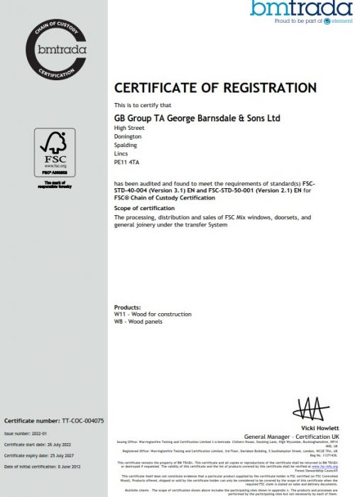 FSC Chain of Custody Certificate