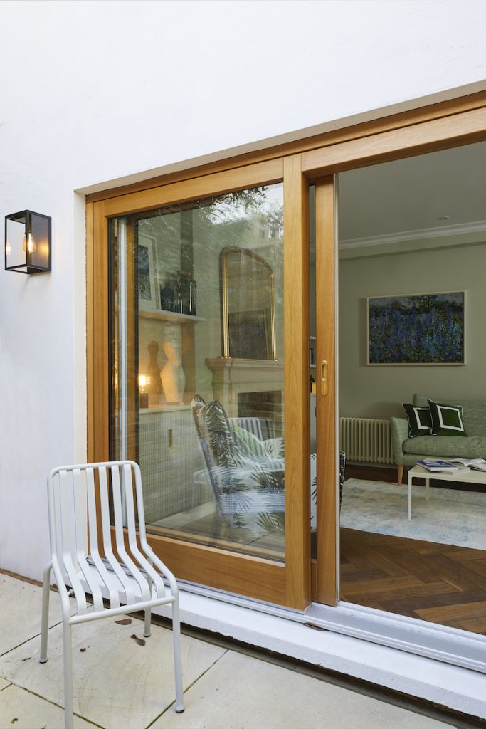 stained hardwood sliding doors